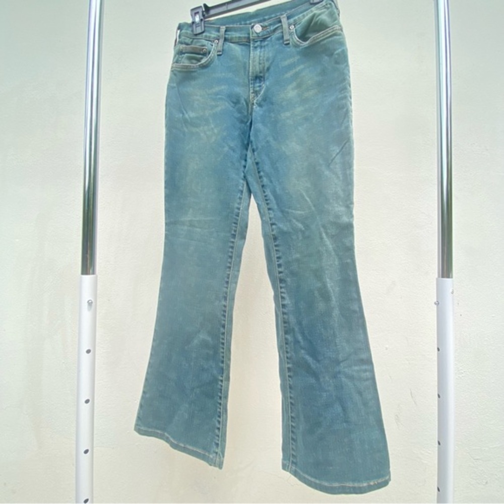 Y2K Euro Cimarron Dark Wash Faded Low Rise Flare Jeans Size 38 30”